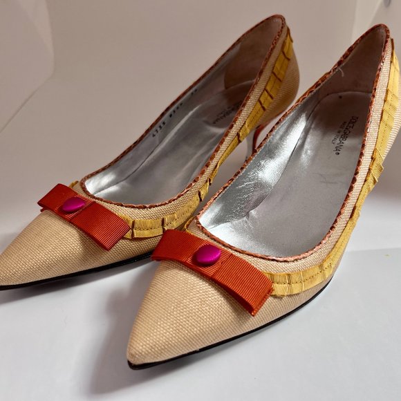 Beautiful DOLCE & GABANNA Women's Yellow & Orange Kitten Heel Shoe Size 38 - Picture 2 of 7